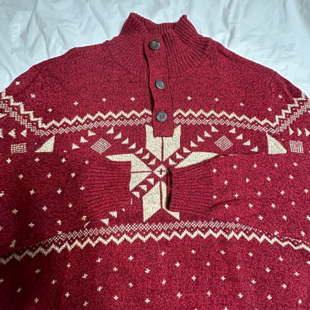 American Eagle Red Fair Isle 1/4 button pullover sweater size Large NWOT